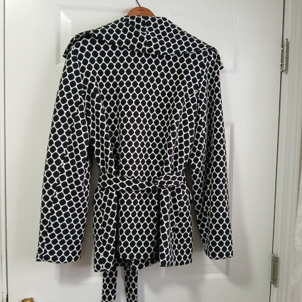 David Brooks Black and White Honeycomb Polka Dot Lightweight Trench Coat Size XL - Picture 6 of 9